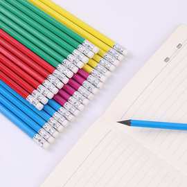 彩色油漆圆杆角杆铅笔学生文具用品hb铅笔厂家直销带橡皮头铅笔